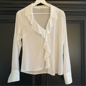 Silky Ruffle Blouse White Women’s Petite Size 10